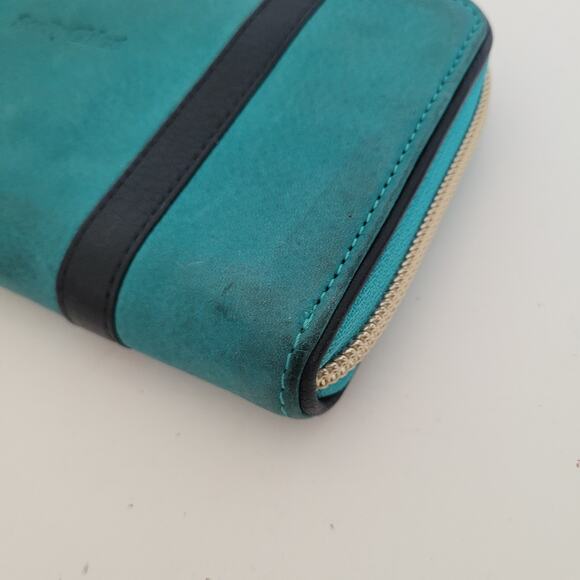 See By Chloe Suede Leather Long Wallet Teal Blue Zip Around Designer Clutch - Picture 8 of 9